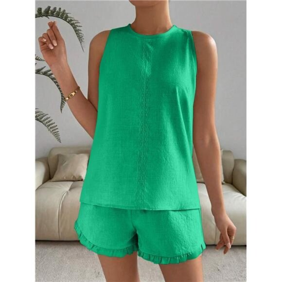 Lace Detail Round Neck Tank and Shorts Set - Picture 16 of 16